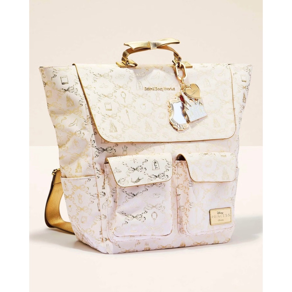 Bath And Body Works Disney Princess Backpack Gold Foil Cream Castle Bag New